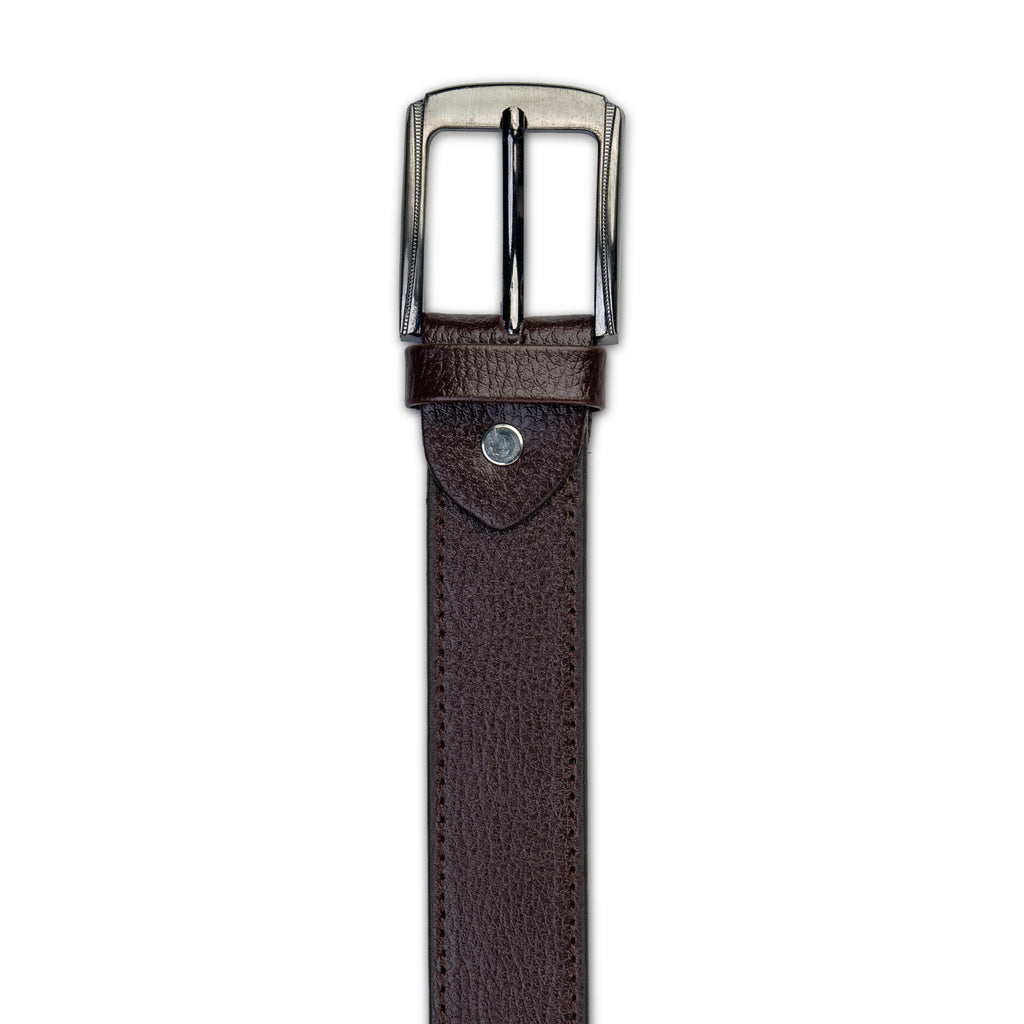 Dark Brown Leather Belt – Silver Buckle