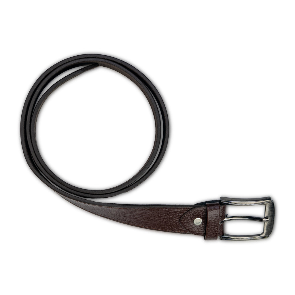 Dark Brown Leather Belt – Silver Buckle