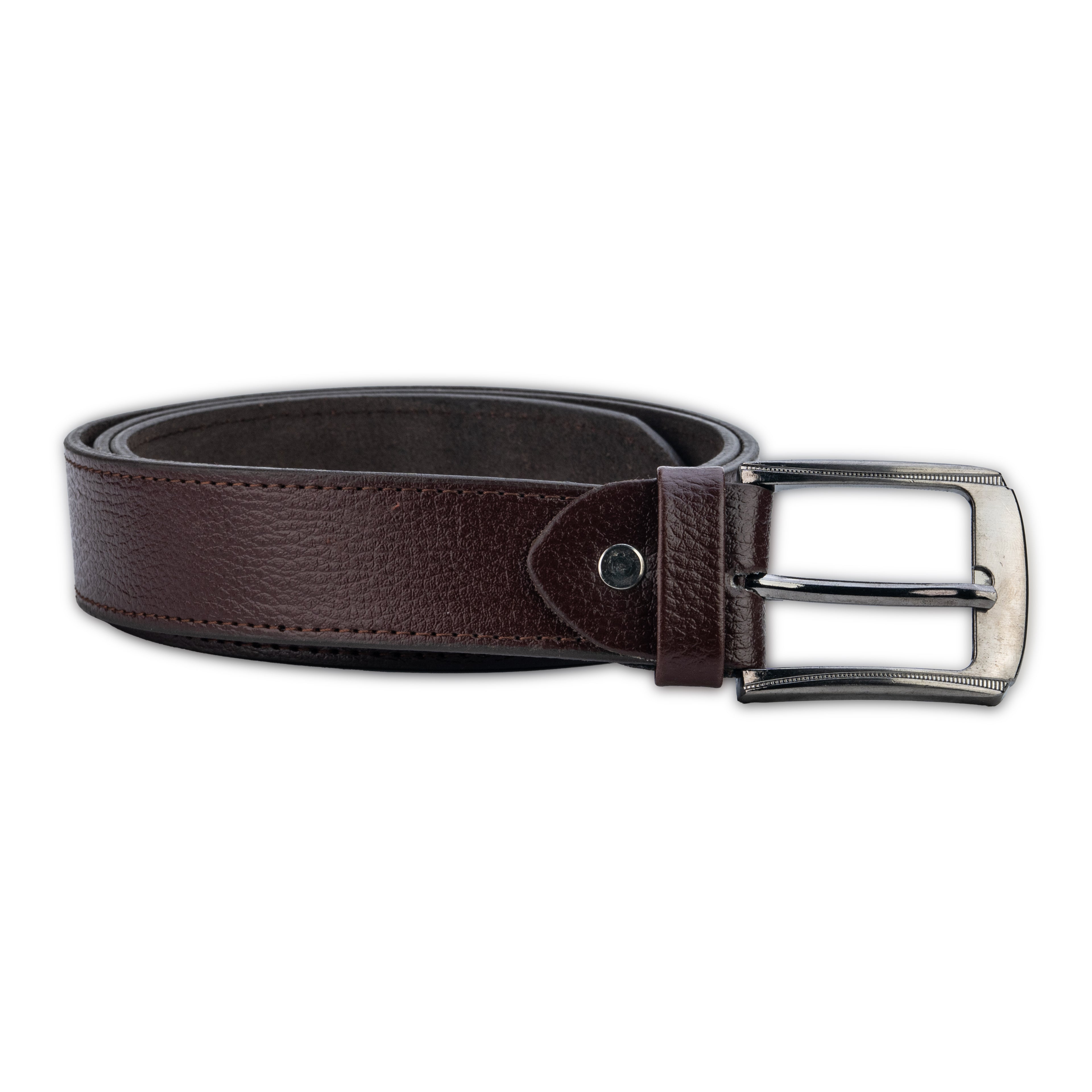 Dark Brown Leather Belt – Silver Buckle