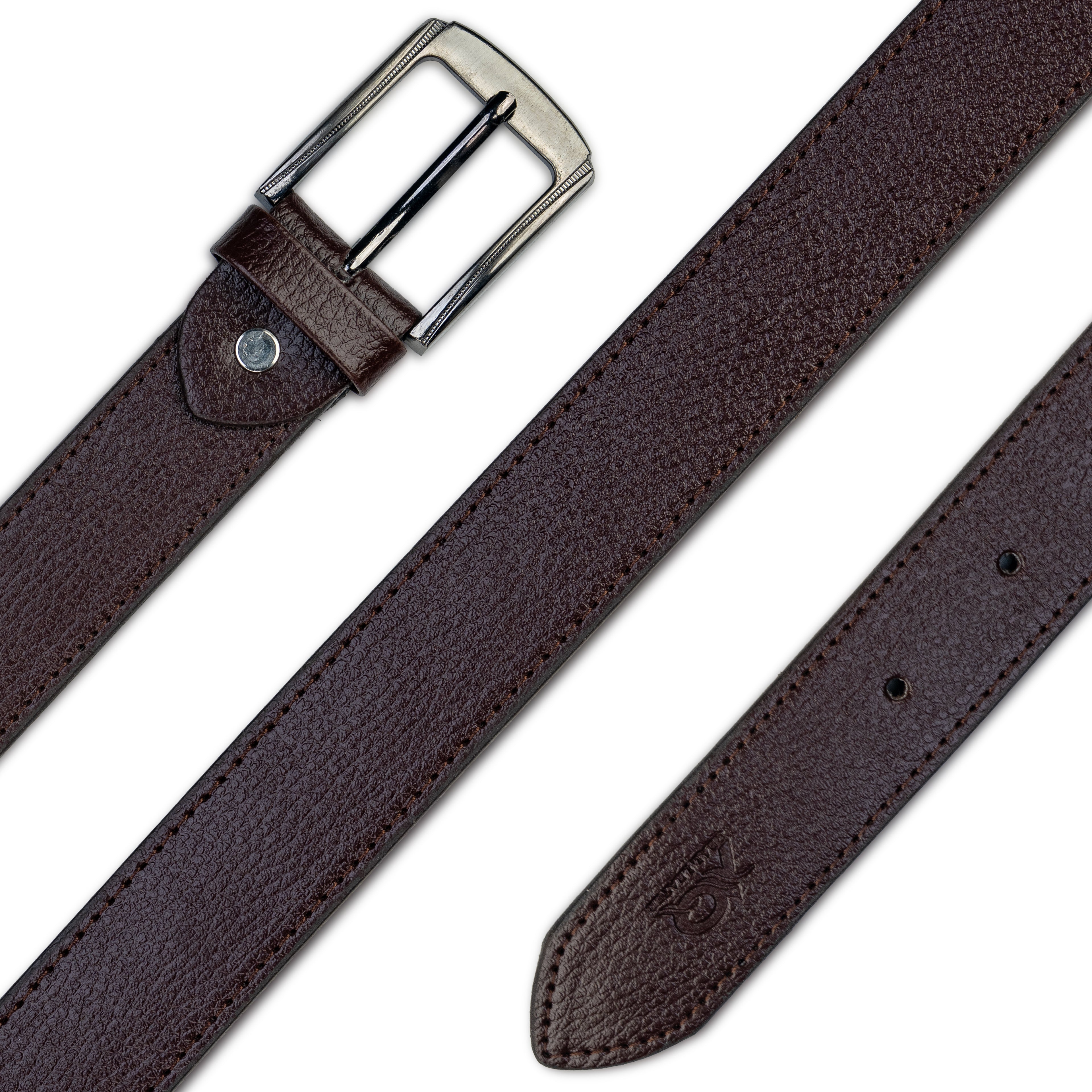 Dark Brown Leather Belt – Silver Buckle
