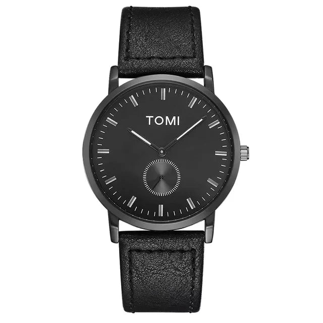 TOMI T-072 Chronograph Watch Slim Dial Quartz Leather Strap