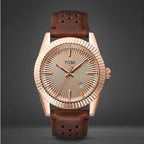 TOMI T-098 Men's Watch Date Quartz Round Shape Dial Leather Straps